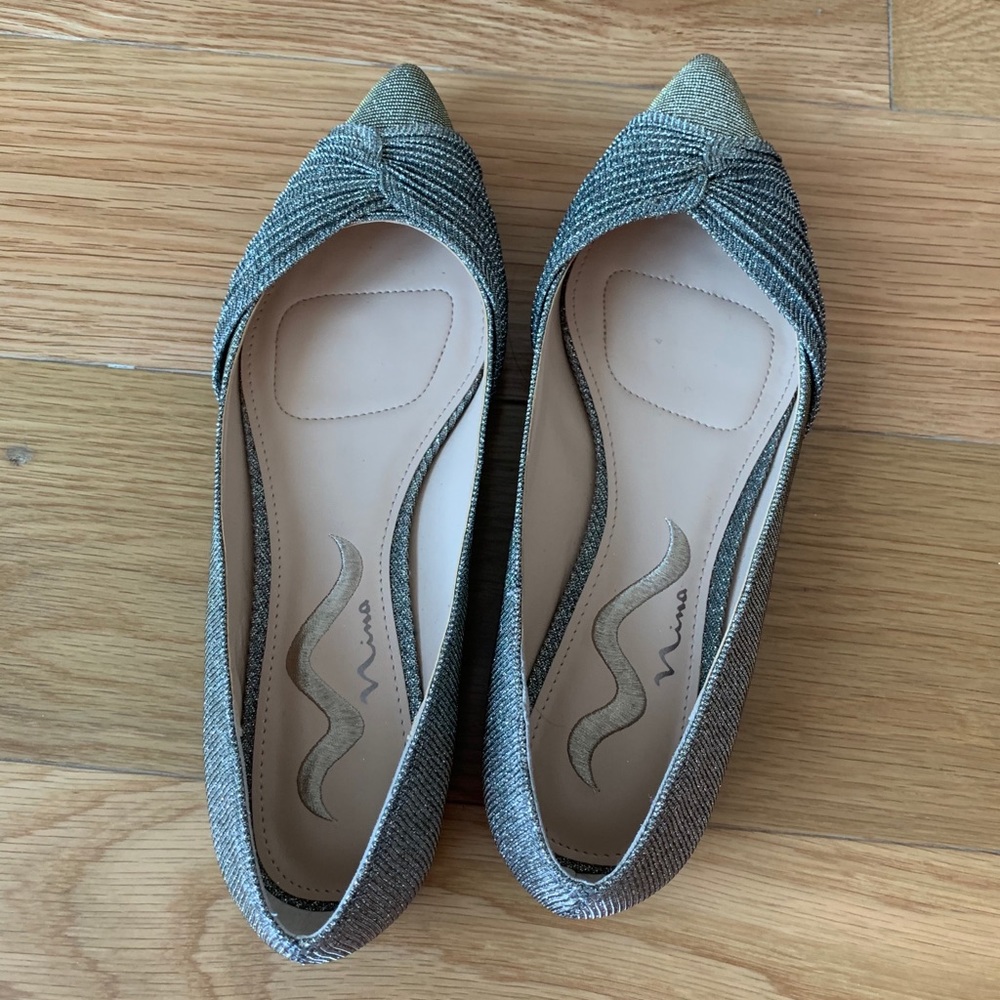Never worn silver flats- Nina- feet big- post geriatric pregnancy& anemia edema